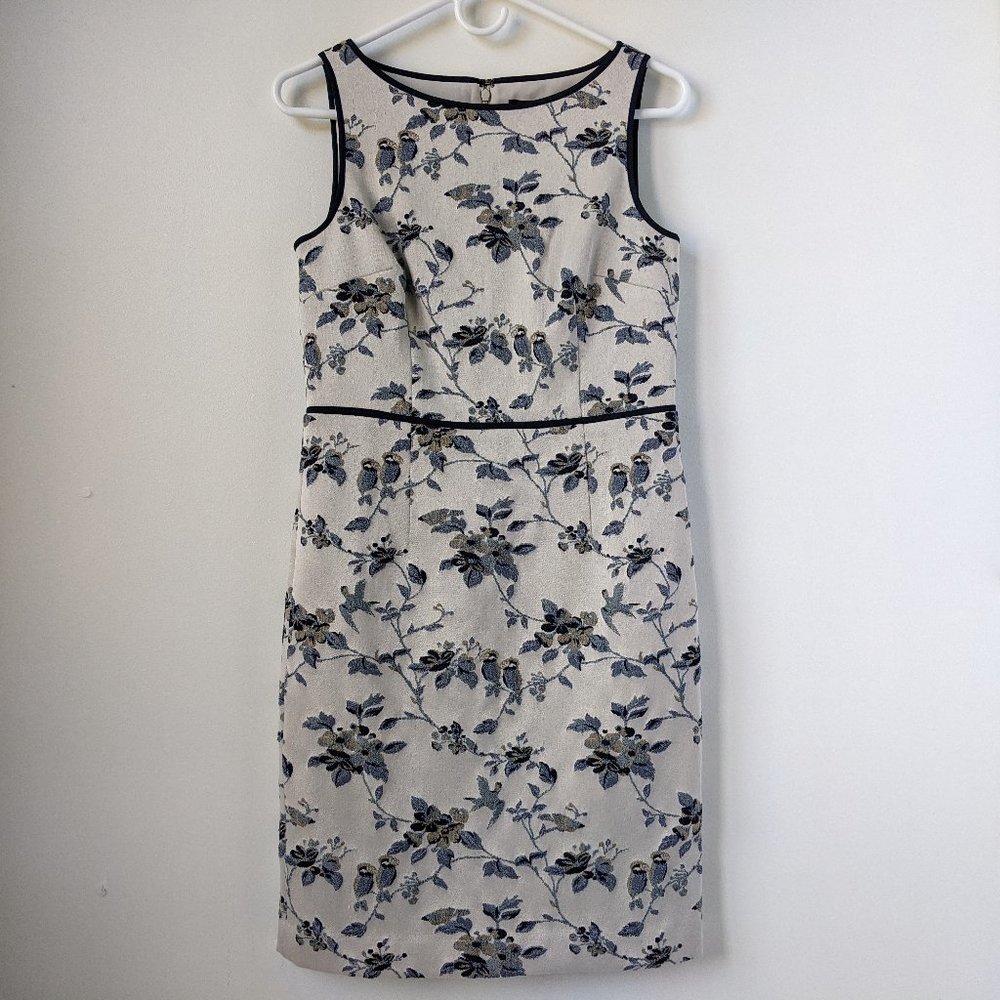 Ann Taylor Silver and Blue Embroidered Sheath